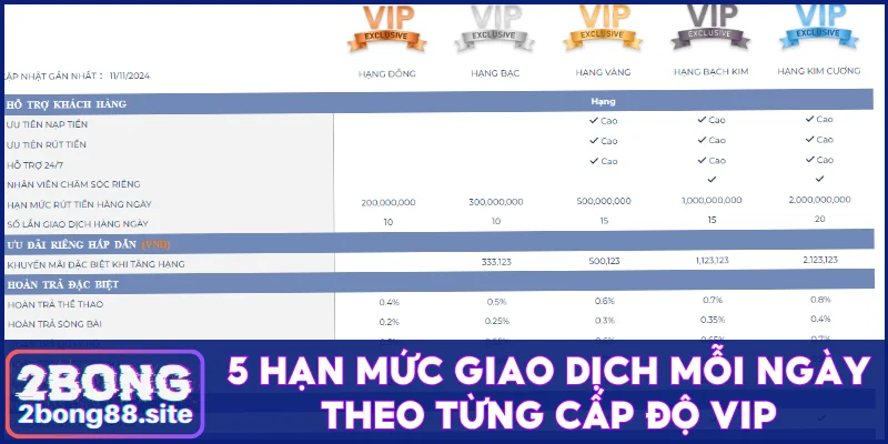 Cách rút tiền 2Bong dễ dàng và nhanh chóng chỉ trong 3 phút 4 5 hạn mức giao dịch mỗi ngày theo từng cấp độ VIP
